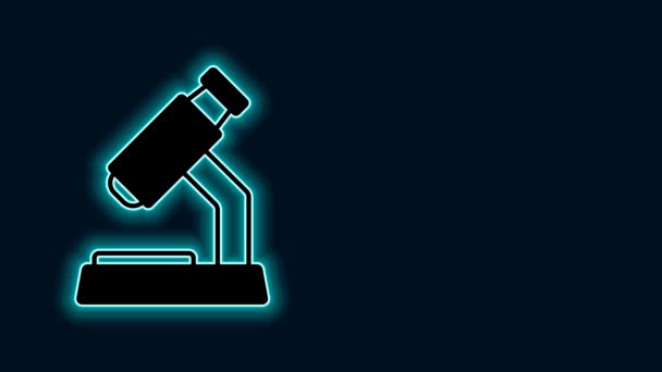 Светящийся Неоновый Значок Микроскопа Выделен Черном Фоне Химия Фармацевтический Инструмент — стоковое видео