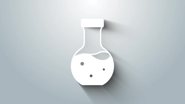 Weißes Reagenzglas Und Kolben Chemielabor Testsymbol Isoliert Auf Grauem Hintergrund — Stockvideo