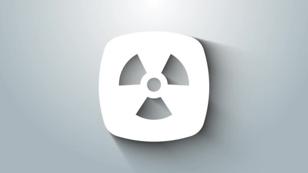 Icono Radiactivo Blanco Aislado Sobre Fondo Gris Símbolo Tóxico Radiactivo — Vídeo de stock