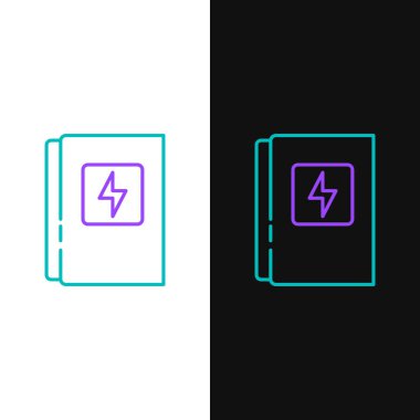 Beyaz ve siyah arkaplanda elektrik paneli simgesi izole edildi. Renkli taslak konsepti. Vektör.