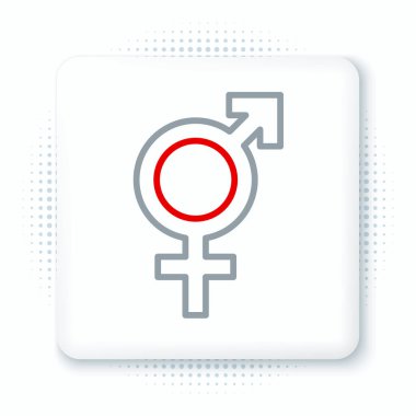 Beyaz arkaplanda çizgi cinsiyet simgesi izole edildi. Erkek ve kadın sembolleri. Seks sembolü. Renkli taslak konsepti. Vektör