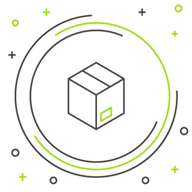 Çizgi karton kutu simgesi beyaz arkaplanda izole edildi. Kutu, paket, paket işareti. Teslimat ve ambalaj. Renkli taslak konsepti. Vektör