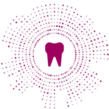 Purple Tooth icon isolated on white background. Tooth symbol for dentistry clinic or dentist medical center and toothpaste package. Abstract circle random dots. Vector Illustration.