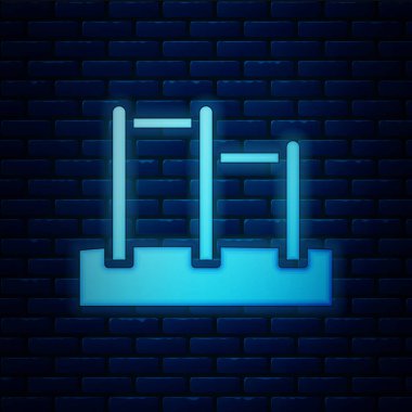 Parlayan neon renkli spor barı simgesi tuğla duvar arka planında izole edildi. Vektör.