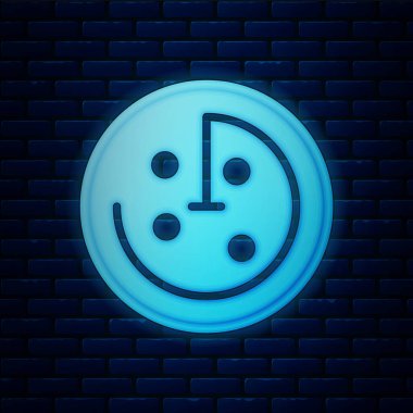 Parlayan neon Radar, hedefler monitörde, tuğla duvar arka planında izole edilmiş ikonu arıyor. Arama sistemi. Donanma sonarı. Vektör.