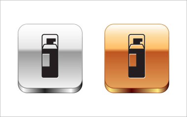 Black Shaving gel foam icon isolated on white background. Shaving cream. Silver and gold square buttons. Vector.