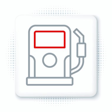 Hat benzini ya da benzin istasyonu simgesi beyaz arkaplanda izole edildi. Araba yakıtı sembolü. Benzin pompası. Renkli taslak konsepti. Vektör