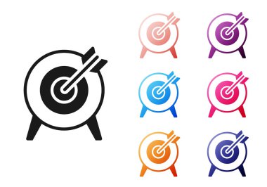 Siyah Hedef finansal hedef kavramı simgesi beyaz arka planda izole edildi. Sembolik hedeflere ulaşım, başarı. Simgeleri renklendirin. Vektör