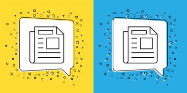 Sarı ve mavi arkaplanda haber simgesi belirle. Gazete tabelası. Kitle iletişim sembolü. Vektör.