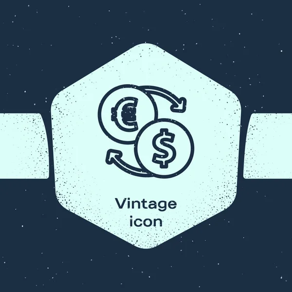 Grunge Line Para Takas simgesi mavi arka planda izole. Euro ve Dolar para transferi sembolü. Bankacılık işareti. Tek renkli klasik çizim. Vektör.