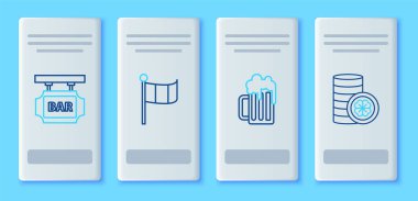 Ulusal İrlanda bayrağı. Bira kupası sokak tabelası. Üzerinde yazı çubuğu ve altın para ve dört yapraklı yonca simgesi var. Vektör.