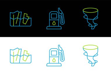 Tornado Buzulu 'nun erimesi ve benzin istasyonu ikonu. Vektör.