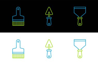 Çizgi Macun Bıçağı Fırçası ve Şömine İkonunu ayarla. Vektör.