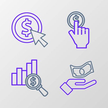 El 'in para tutuşu grafiği dolar ve ikonlu sikke. Vektör.