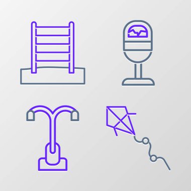 Kite Street ışık kutusu ve İsveç duvar ikonu hattı kur. Vektör.