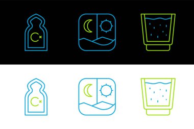 Su Müslüman Camii ve Ramazan oruç simgesi ile cam döşeme. Vektör.