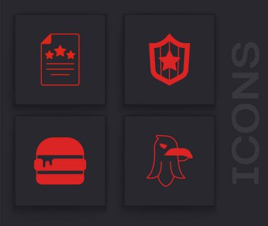 Kartal 'ı, bağımsızlık ilanını, yıldızlı kalkanı ve Burger ikonunu ayarla. Vektör.