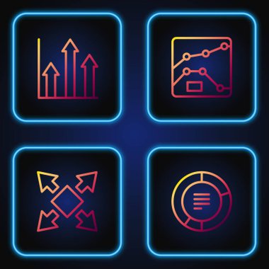 Çizgi pasta grafiği bilgisini, birçok yönlü oku, ve grafiği, şemayı ayarlayın. Renk simgeleri. Vektör.