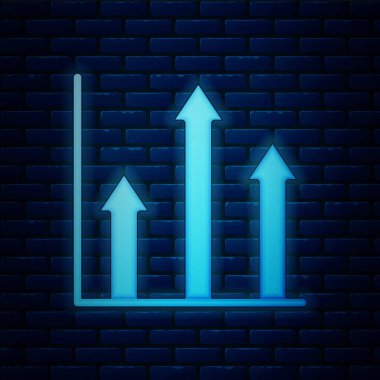 Parlayan neon pasta grafiği bilgi simgesi tuğla duvar arka planında izole edildi. Diyagram çizelgesi. Vektör.