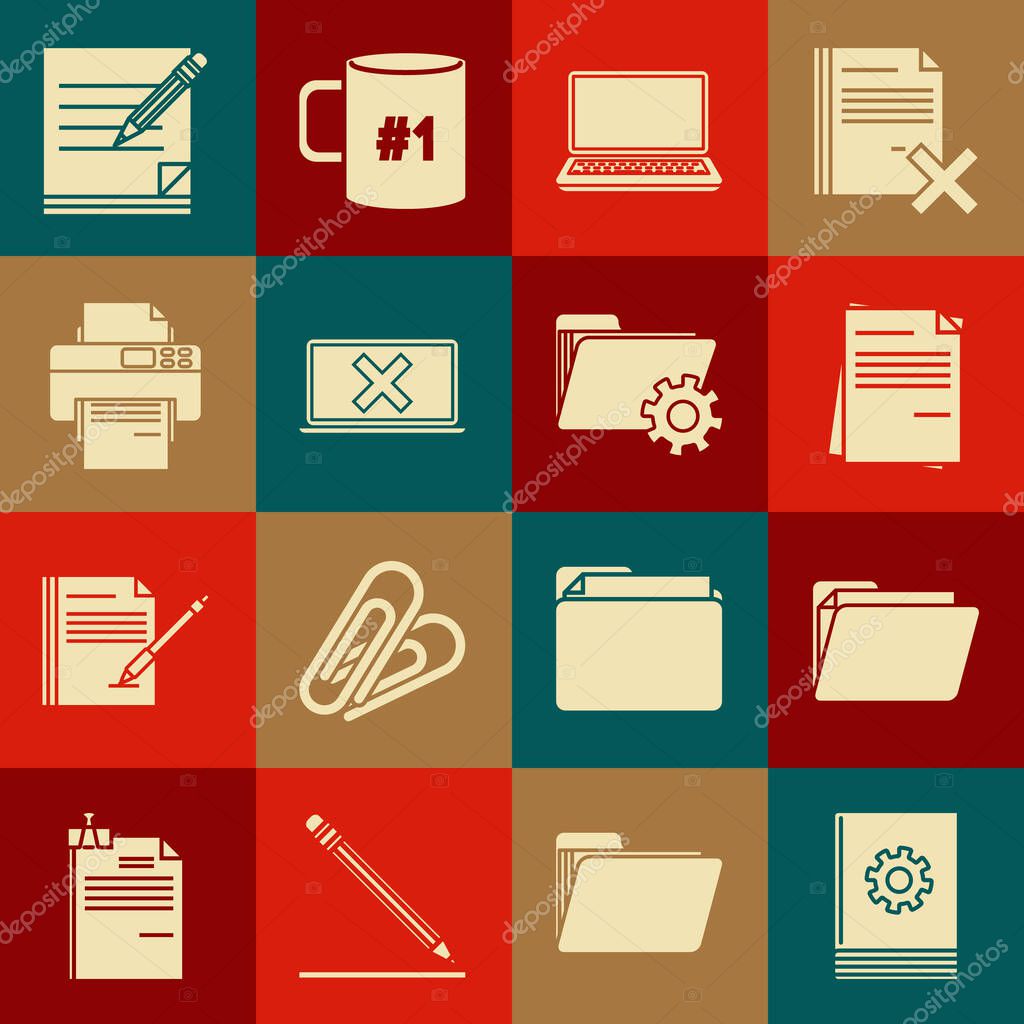 Set User manual Document folder File document Laptop and cross mark on