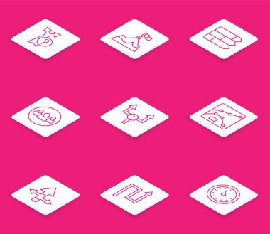 Satır Arrow Dağları 'nı bayrak turtası grafiği bilgi-grafik proje takımı taban şeması ve simgesi ile ayarla. Vektör.