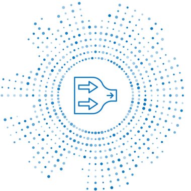Mavi çizgi ok simgesi beyaz arkaplanda izole edildi. Yön Arrowhead sembolü. Navigasyon işaretçisi işareti. Soyut çember rastgele noktalar. Vektör.