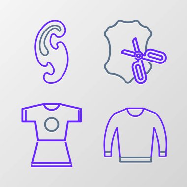 Çizgili Süveter Kadın, Makas, deri ve Fransız kıvrımları ikonu. Vektör.