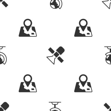 Yerküresini, uydu ve katlanmış haritayı konumlandırıcı ile kusursuz bir şekilde ayarla. Vektör.