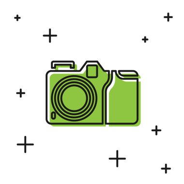 Beyaz arkaplanda siyah fotoğraf makinesi simgesi izole edildi. Fotoğraf makinesi simgesi. Vektör.