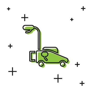 Black Lawn mower icon isolated on white background. Lawn mower cutting grass.  Vector.