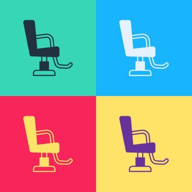 Pop Art Berber Dükkanı 'nın renkli arka planında izole edilmiş bir ikonu. Berber koltuğu tabelası. Vektör