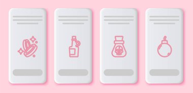 Set line Pirate coin, Alcohol drink Rum, and Bomb ready to explode. White rectangle button. Vector.