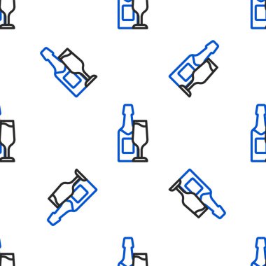 Şampanya şişesi ve bir bardak şampanya beyaz arka planda izole edilmiş kusursuz bir kalıp. Mutlu Noeller ve mutlu yıllar. Renkli taslak konsepti. Vektör