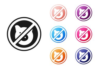 Black No pig icon isolated on white background. Stop pork. Animal symbol. Set icons colorful. Vector