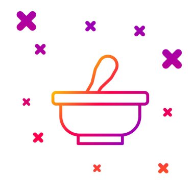 Havan topu ve tokmak simgesi beyaz arkaplanda izole edildi. Kademeli rastgele dinamik şekiller. Vektör.