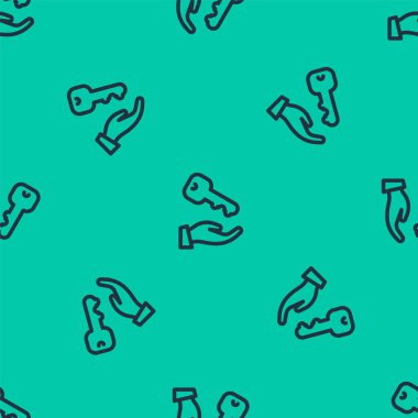 Mavi çizgi ev anahtar simgesi yeşil arka planda kusursuz desen izole etti. Vektör.