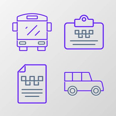 Set line Car Taxi driver license and Bus icon. Vector.