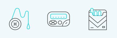 Set line Cigarettes pack box Yoyo toy and Pager icon. Vector.
