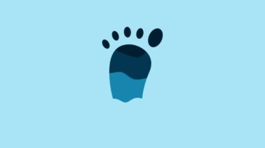 Blue Foot massage icon isolated on blue background. 4K Video motion graphic animation .