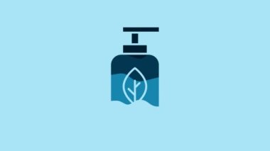 Blue Essential oil bottle icon isolated on blue background. Organic aromatherapy essence. Skin care serum glass drop package. 4K Video motion graphic animation .