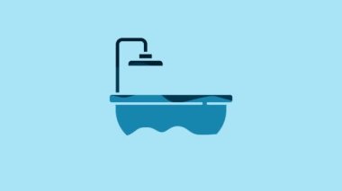 Blue Bathtub icon isolated on blue background. 4K Video motion graphic animation .