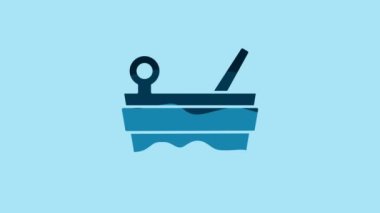 Blue Sauna bucket and ladle icon isolated on blue background. 4K Video motion graphic animation .