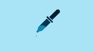 Blue Pipette icon isolated on blue background. Element of medical, chemistry lab equipment. Pipette with drop. Medicine symbol. 4K Video motion graphic animation .