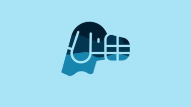 Blue Dog in muzzle icon isolated on blue background. Accessory for dog. 4K Video motion graphic animation .