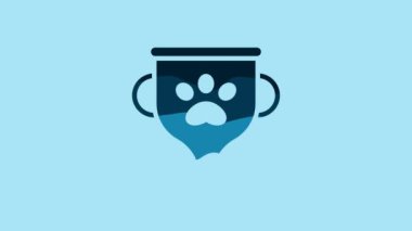 Blue Pet award symbol icon isolated on blue background. Medal with dog footprint as pets exhibition winner concept. 4K Video motion graphic animation .