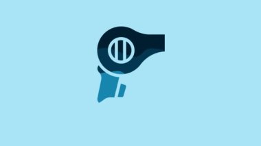 Blue Hair dryer icon isolated on blue background. Hairdryer sign. Hair drying symbol. Blowing hot air. 4K Video motion graphic animation .