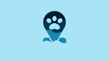 Blue Location pet grooming icon isolated on blue background. Pet hair salon. Barber shop for dogs and cats. 4K Video motion graphic animation .