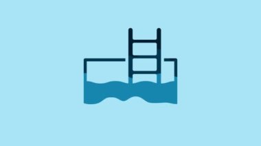Blue Swimming pool with ladder icon isolated on blue background. 4K Video motion graphic animation .