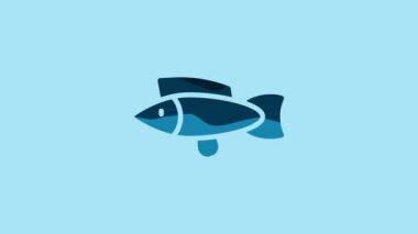 Blue Fish icon isolated on blue background. 4K Video motion graphic animation .