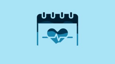 Blue Heart rate icon isolated on blue background. Heartbeat sign. Heart pulse icon. Cardiogram icon. 4K Video motion graphic animation .
